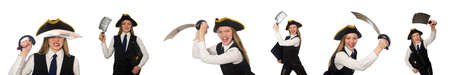 Woman pirate isolated on the white