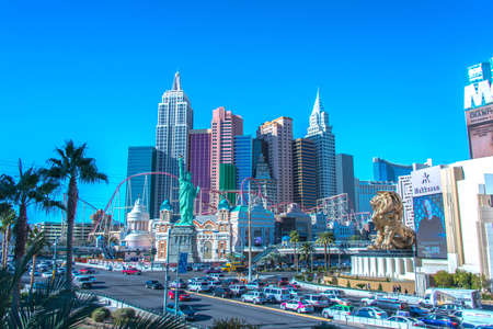 Las Vegas - DECEMBER 12, 2013: Famous Las Vegas Casinos on December 12 in Las Vegas, USA. Las Vegas is gambling capital.のeditorial素材