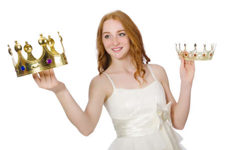 Woman with crown isolated on whiteの写真素材