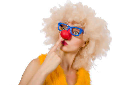 Funny clown woman isolated on the whiteの写真素材