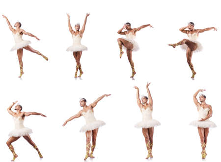 Man in ballet tutu isolated on whiteの写真素材