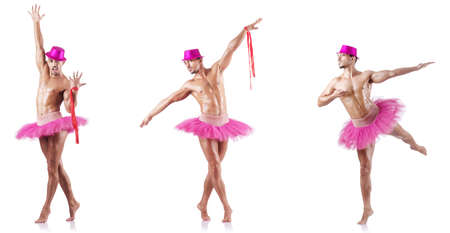 Man wearing ballet tutu isolated on whiteの写真素材