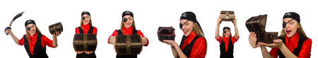 Woman pirate in various concepts on whiteの写真素材