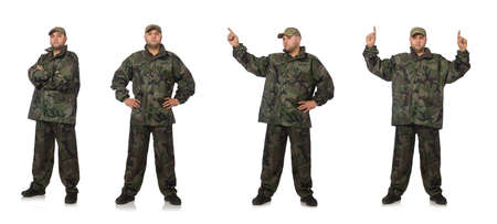 Young man in soldier uniform isolated on whiteの写真素材