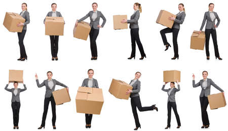 Composite image of woman with boxes on whiteの写真素材