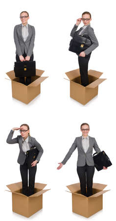 Composite image of woman with boxes on whiteの写真素材