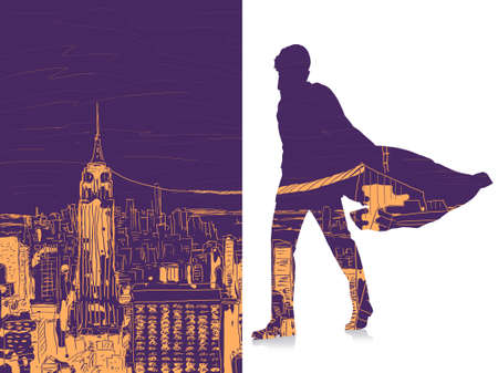 Superhero and the city in conceptの写真素材