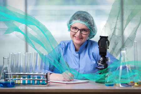 Female doctor with set of abstract elements