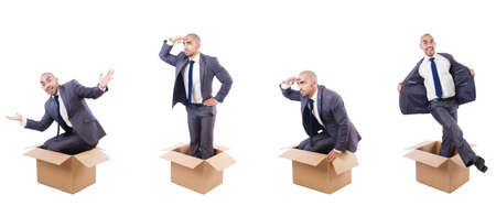 Collage of photos with man and boxes