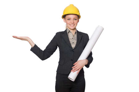 Young architect isolated on whiteの写真素材