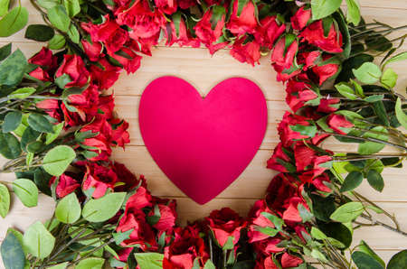 Roses and heart shape card for your messageの写真素材