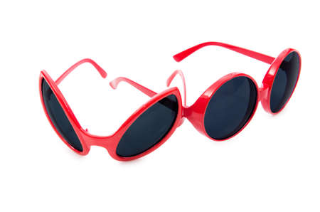 Red sunglasses isolated on whiteの写真素材