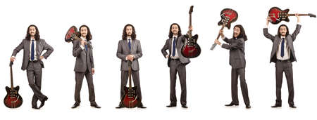 Funny guitar player isolated on white