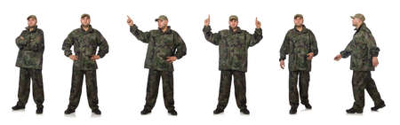 Young man in soldier uniform isolated on whiteの写真素材