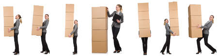 Composite image of woman with boxes on whiteの写真素材