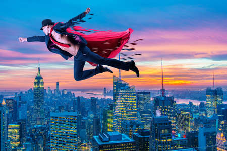 Superman and the city in conceptの写真素材