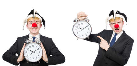 Businessman clown in funny concept isolated on whiteの写真素材
