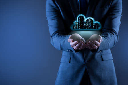 Concept of cloud computing with businessman
