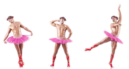 Man wearing ballet tutu isolated on whiteの写真素材