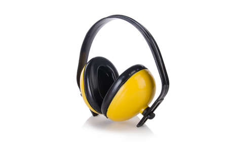 Noice cancelling earphones isolated on the white backgroundの写真素材