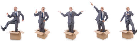Collage of photos with man and boxes