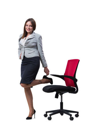 Businesswoman sitting isolated on white backgroundの写真素材