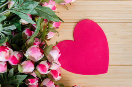 Roses and heart shape card for your messageの写真素材