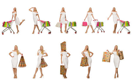 Woman in shopping concept isolated on whiteの写真素材