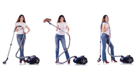 Collage of woman cleaning with vacuum cleanerの写真素材