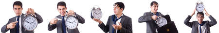 Man with clock isolated on whiteの写真素材