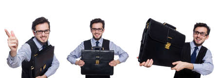 Collage of funny businessman on whiteの写真素材
