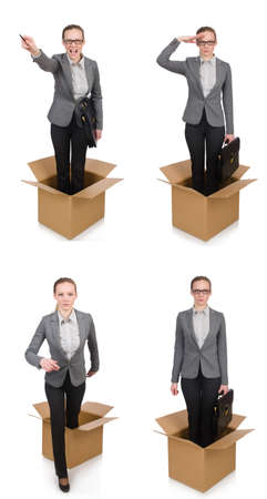 Composite image of woman with boxes on whiteの写真素材