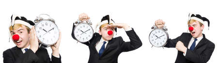 Businessman clown in funny concept isolated on whiteの写真素材
