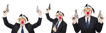 Businessman clown in funny concept isolated on whiteの写真素材