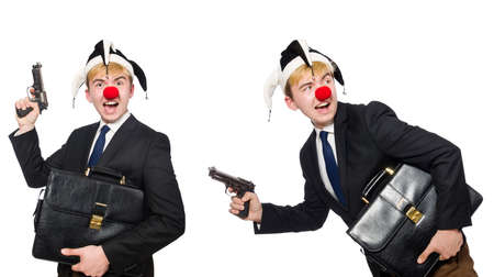 Businessman clown in funny concept isolated on whiteの写真素材