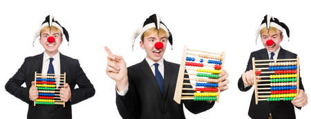 Clown with abacus isolated on whiteの写真素材