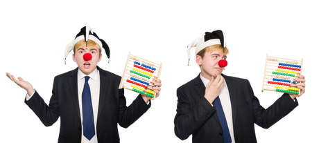 Clown with abacus isolated on whiteの写真素材