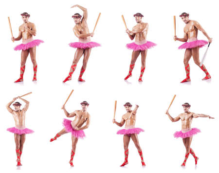 Man wearing ballet tutu isolated on whiteの写真素材