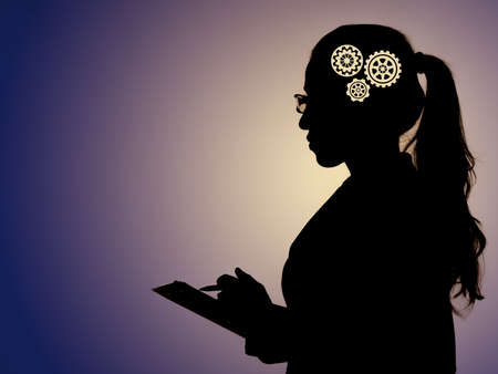 Woman thinking about teamwork in concept photoの写真素材