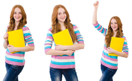 Young student with books isolated on whiteの写真素材