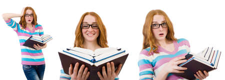Young student with books isolated on whiteの写真素材