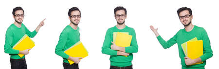 Collage of student with books on whiteの写真素材