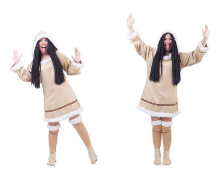 Eskimo woman isolated on the whiteの写真素材