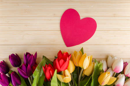 Tulips flowers arranged with copyspace for your text