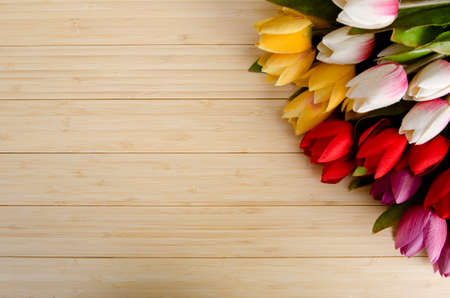 Tulips flowers arranged with copyspace for your text