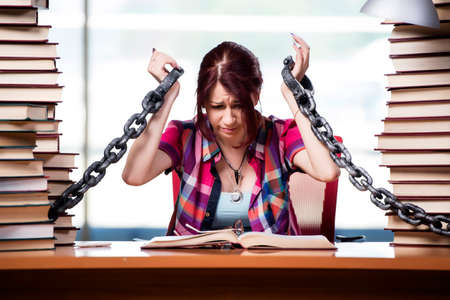 Young female student preparing for examsの写真素材