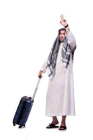 Arab man with suitcase in travel concept isolated on whiteの写真素材