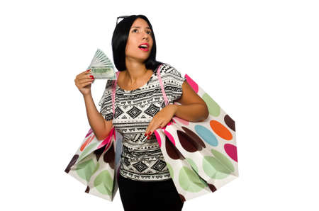 Woman with shopping bags isolated on white