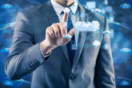 Concept of cloud computing with businessmanの写真素材