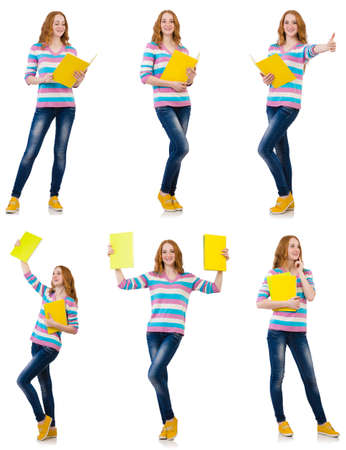 Young student with books isolated on whiteの写真素材